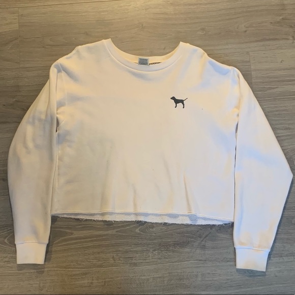 Pink mesh back white long sleeve crop top - Picture 1 of 2